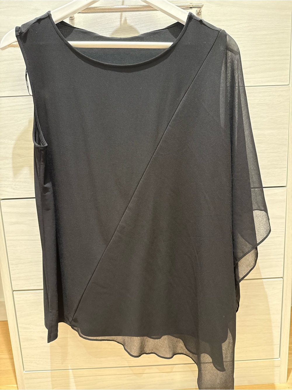 DKNY Black Asymmetric Chiffon Overlay Tunic